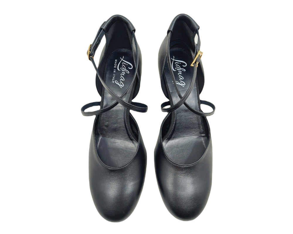 Lidmags 511/442 Tanzschuhe: schwarze Ballettschuhe aus Leder mit Kreuzriemen und Schnallen, ideal für Standardtänze.